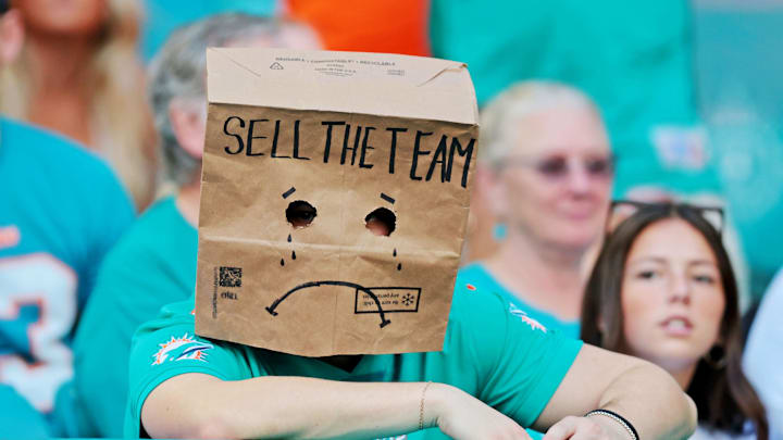 Miami Dolphins fans look on at Hard Rock Stadium Miami Dolphins fans look on at Hard Rock Stadium