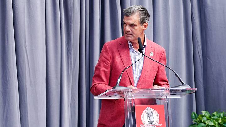 Chief Operating Officer Phil Castellini gives a speech during statue unveiling for former Cincinnati Reds sportscaster Marty Brennaman at Croseley Terrace, Saturday, Sept. 6, 2025, at Great American Ball Park in downtown Cincinnati. Chief Operating Officer Phil Castellini gives a speech during statue unveiling for former Cincinnati Reds sportscaster Marty Brennaman at Croseley Terrace, Saturday, Sept. 6, 2025, at Great American Ball Park in downtown Cincinnati.