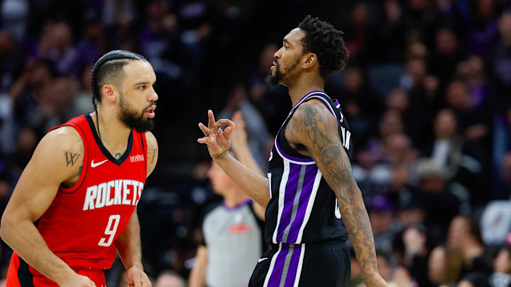 Jan 16, 2025; Sacramento, California, USA; Sacramento Kings guard Malik Monk (0) celebrates after making a 3 point basket during the fourth quarter against the Houston Rockets at Golden 1 Center. Mandatory Credit: Sergio Estrada-Imagn Images Jan 16, 2025; Sacramento, California, USA; Sacramento Kings guard Malik Monk (0) celebrates after making a 3 point basket during the fourth quarter against the Houston Rockets at Golden 1 Center. Mandatory Credit: Sergio Estrada-Imagn Images