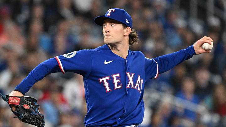 Jun 26, 2026; Toronto, Ontario, CAN;  Texas Rangers relief pitcher Jacob Latz (67) delivers a pitch against the Toronto Blue Jays in the ninth inning at Rogers Centre. Mandatory Credit: Dan Hamilton-Imagn Images
