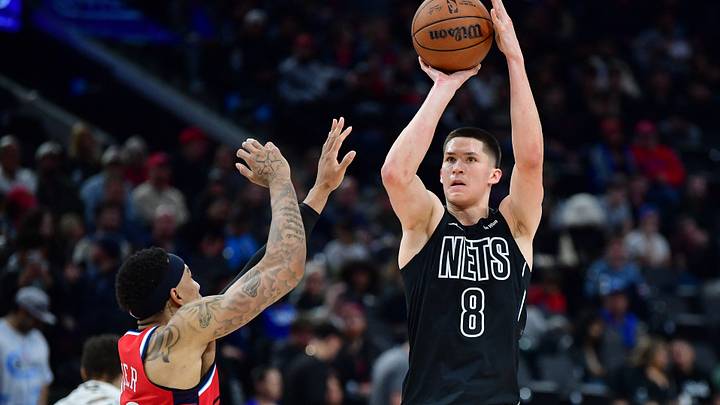 Jan 25, 2026; Inglewood, California, USA; Brooklyn Nets guard Egor Demin (8) shoots against Los Angeles Clippers guard Jordan Miller (22) during the second half at Intuit Dome. Mandatory Credit: Gary A. Vasquez-Imagn Images Jan 25, 2026; Inglewood, California, USA; Brooklyn Nets guard Egor Demin (8) shoots against Los Angeles Clippers guard Jordan Miller (22) during the second half at Intuit Dome. Mandatory Credit: Gary A. Vasquez-Imagn Images