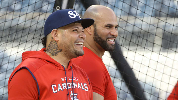 St. Louis Cardinals catcher Yadier Molina (left) and Albert Pujols