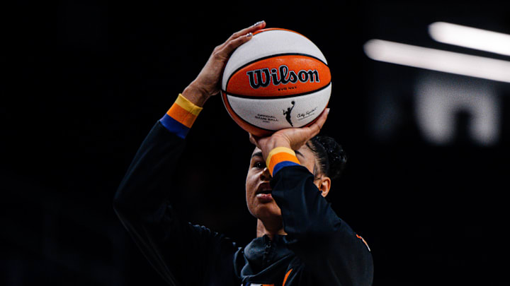 Jul 27, 2025; Washington, District of Columbia, USA; Phoenix Mercury forward Satou Sabally (0) warms up before the game against the Washington Mystics at CareFirst Arena. Mandatory Credit: Emily Faith Morgan-Imagn Images