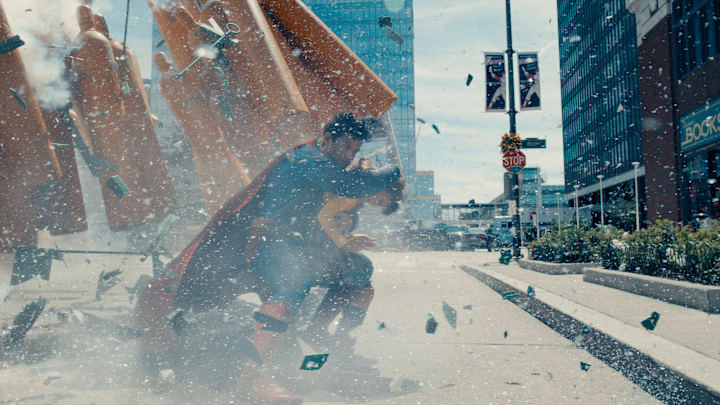DAVID CORENSWET as Superman in “SUPERMAN,” a Warner Bros. Pictures release. Courtesy of Warner Bros. Pictures. © 2024 Warner Bros. Ent. All Rights Reserved. TM & © DC
