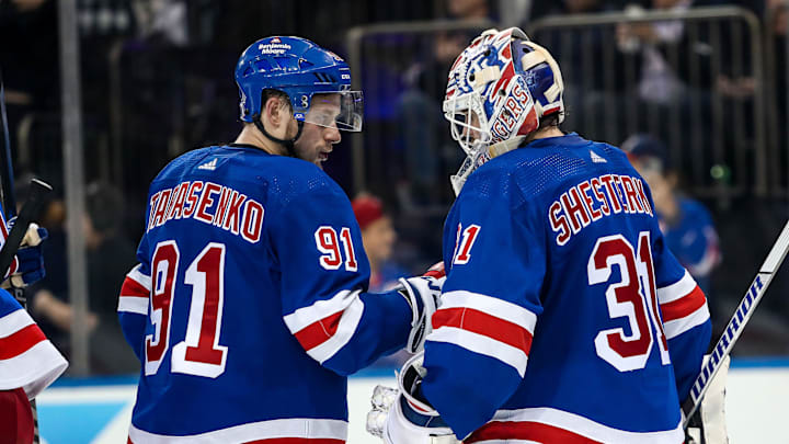 Apr 29, 2023; New York, New York, USA; New York Rangers right wing Vladimir Tarasenko (91)