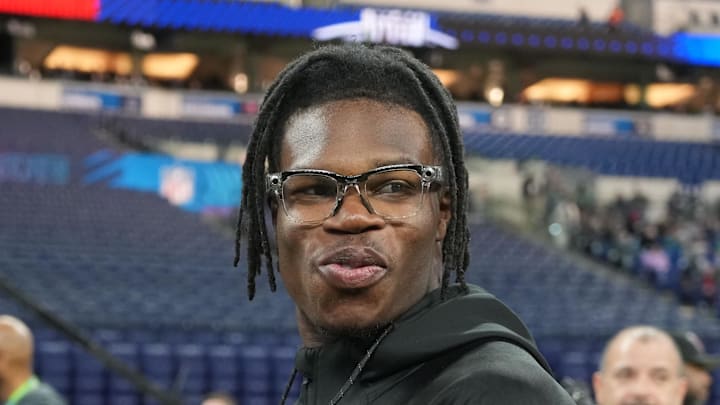 Hunter looks on during the NFL Combine. 