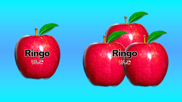 In Japanese, ‘ringo’ means both “apple” and “apples.”