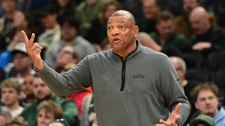 Milwaukee Bucks head coach Doc Rivers reacts in the second quarter against the Toronto Raptors at Fiserv Forum on February 22 2026.