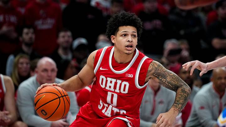 Ohio State Buckeyes guard John Mobley Jr. (0) dribbles the ball against the UCLA Bruins in the second half at Value City Arena on Saturday, Jan. 17, 2026 in Columbus, Ohio. Ohio State Buckeyes guard John Mobley Jr. (0) dribbles the ball against the UCLA Bruins in the second half at Value City Arena on Saturday, Jan. 17, 2026 in Columbus, Ohio.