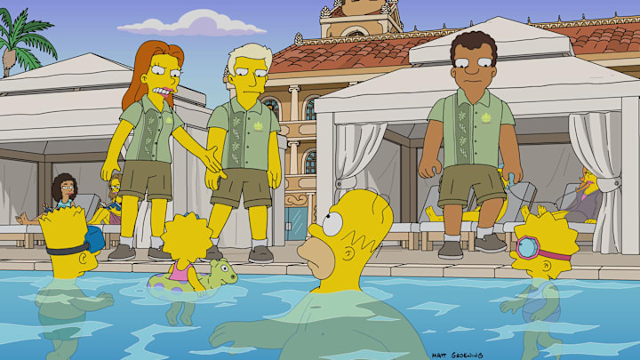 THE SIMPSONS: The Simpsons encounter death on vacation at a high-end resort on the all-new "The Yellow Lotus" episode of THE SIMPSONS airing Sunday, Sept 29 (8:00-8:30 PM ET/PT) on FOX. THE SIMPSONS © 2024 by 20th Television.