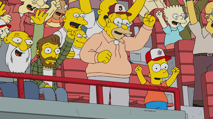 THE SIMPSONS: After Grampa and Moe recruit a Macedonian slugger to play in Springfield, it strains their friendship and the very integrity of baseball in the “Abe League Of Their Moe” episode of THE SIMPSONS airing Sunday, April 27 (8:00-8:30 PM ET/PT) on FOX. THE SIMPSONS © 2025 by 20th Television.