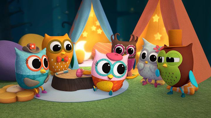 Episode 7. Lucy (voiced by Evie Hsu), Jacob (voiced by Pressly James Crosby), Eva (voiced by Vivienne Rutherford), Sue (voiced by Sarah Vattano), Kiera (voiced by Romy Fay) and Carlos (voiced by Antonio Raul Corbo) in "Eva the Owlet," premiering January 24, 2025 on Apple TV+.