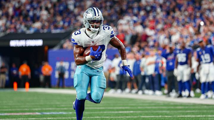 Sep 13, 2026; East Rutherford, New Jersey, USA; Dallas Cowboys running back Javonte Williams (33) carries the ball against the New York Giants at MetLife Stadium. Mandatory Credit: Vincent Carchietta-Imagn Images Sep 13, 2026; East Rutherford, New Jersey, USA; Dallas Cowboys running back Javonte Williams (33) carries the ball against the New York Giants at MetLife Stadium. Mandatory Credit: Vincent Carchietta-Imagn Images