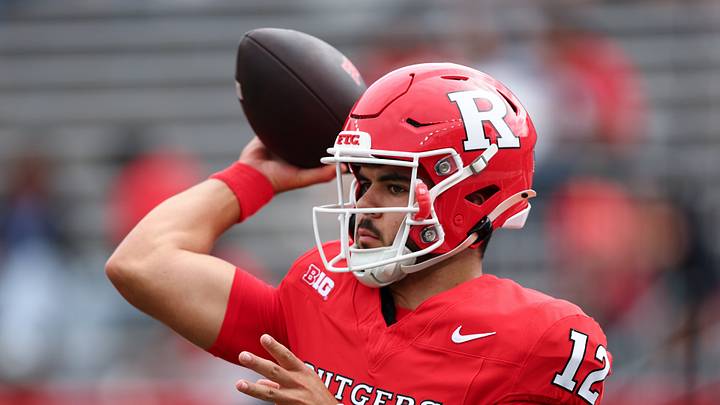 Sep 19, 2026; Piscataway, New Jersey, USA; Rutgers Scarlet Knights quarterback Dylan Lonergan (12) warms up before the game against the USC Trojans at SHI Stadium. Mandatory Credit: Vincent Carchietta-Imagn Images Sep 19, 2026; Piscataway, New Jersey, USA; Rutgers Scarlet Knights quarterback Dylan Lonergan (12) warms up before the game against the USC Trojans at SHI Stadium. Mandatory Credit: Vincent Carchietta-Imagn Images