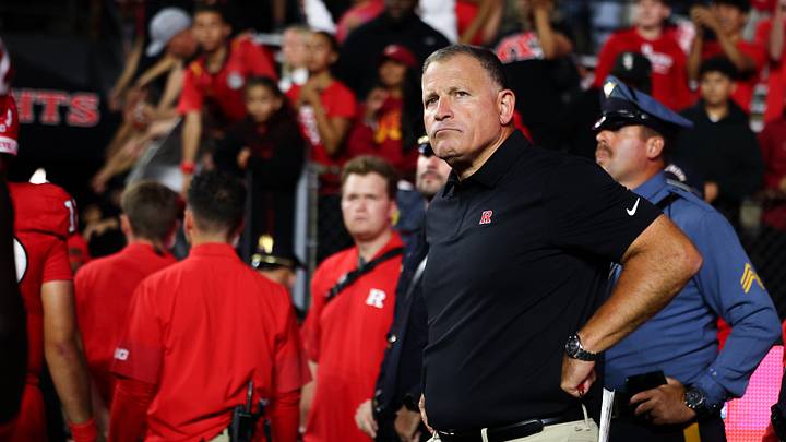 Rutgers Scarlet Knights head coach Greg Schiano looks out after the game against the USC Trojans at SHI Stadium. Mandatory Credit: Vincent Carchietta-Imagn Images Rutgers Scarlet Knights head coach Greg Schiano looks out after the game against the USC Trojans at SHI Stadium. Mandatory Credit: Vincent Carchietta-Imagn Images