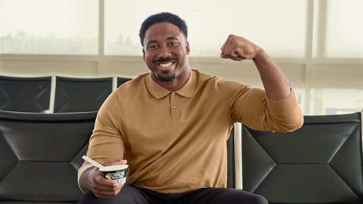 Myles Garrett in Oikos Surprising Strength Super Bowl commercial