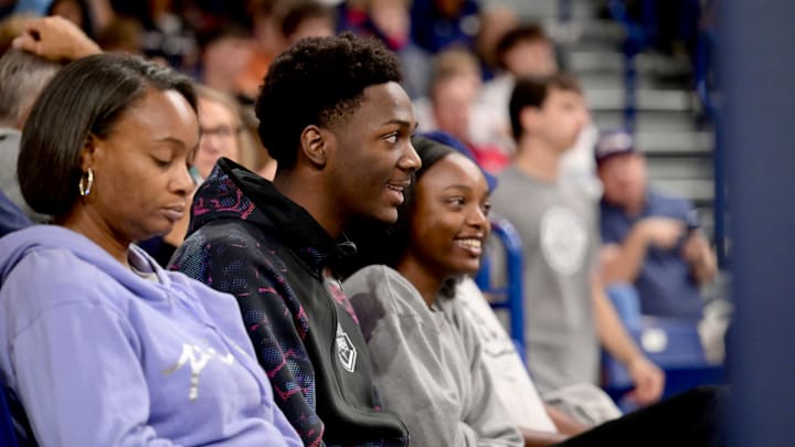 Recruit Sam Funches and his family watch Gonzaga’s Kraziness in the Kennel at the McCarthey Athletic Center. 