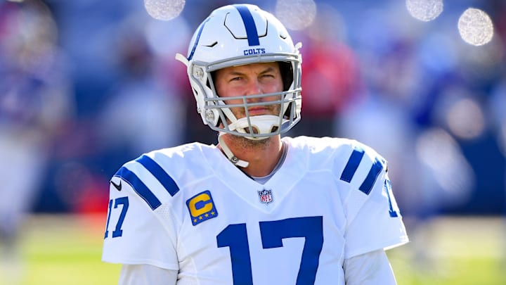 Jan 9, 2021; Orchard Park, New York, USA; Indianapolis Colts quarterback Philip Rivers (17) looks on