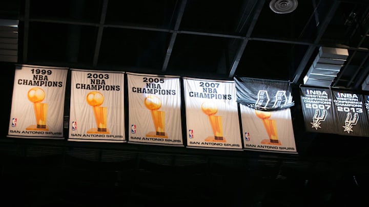 Oct 28, 2014; San Antonio, TX, USA; The NBA Championship banner is unveiled before a basketball game