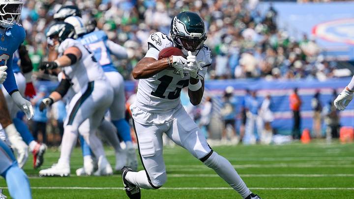 Sep 20, 2026; Nashville, Tennessee, USA; Philadelphia Eagles wide receiver Dontayvion Wicks (13) makes a catch against the Tennessee Titans during the first half at Nissan Stadium. Mandatory Credit: Steve Roberts-Imagn Images Sep 20, 2026; Nashville, Tennessee, USA; Philadelphia Eagles wide receiver Dontayvion Wicks (13) makes a catch against the Tennessee Titans during the first half at Nissan Stadium. Mandatory Credit: Steve Roberts-Imagn Images