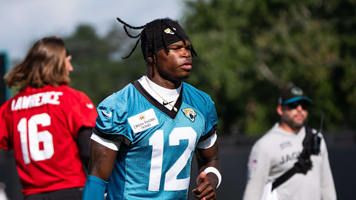 Jacksonville Jaguars wide receiver Travis Hunter (12) jogs to his first drill during the Jacksonville Jaguars’ third mandatory minicamp Thursday June 12, 2025 at the Miller Electric Center in Jacksonville, Fla. [Doug Engle/Florida Times-Union]