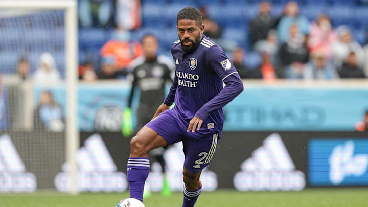 Oct 2, 2022; Harrison, New Jersey, USA; Orlando City SC defender Ruan (2) controls the ball against