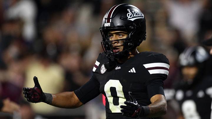 Sep 6, 2025; Starkville, Mississippi, USA; Mississippi State Bulldogs wide receiver Brenen Thompson (0) reacts after a touchdown during the fourth quarter against the Arizona State Sun Devils at Davis Wade Stadium at Scott Field. Mandatory Credit: Petre Thomas-Imagn Images Sep 6, 2025; Starkville, Mississippi, USA; Mississippi State Bulldogs wide receiver Brenen Thompson (0) reacts after a touchdown during the fourth quarter against the Arizona State Sun Devils at Davis Wade Stadium at Scott Field. Mandatory Credit: Petre Thomas-Imagn Images