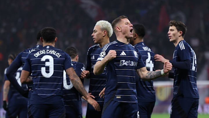 Ross Barkley celebrates his late winner against RB Leipzig