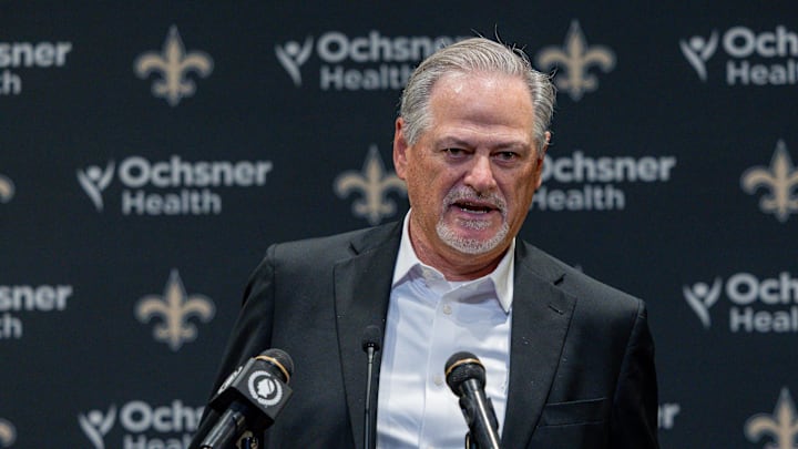  New Orleans Saints general manager Mickey Loomis during the Jimmy Graham retirement 