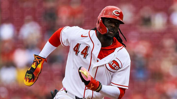 Apr 1, 2026; Cincinnati, Ohio, USA; Cincinnati Reds shortstop Elly de la Cruz (44) scores on a RBI double hit by designated hitter Nathaniel Lowe (not pictured) in the fourth inning against the Pittsburgh Pirates at Great American Ball Park. Mandatory Credit: Katie Stratman-Imagn Images Apr 1, 2026; Cincinnati, Ohio, USA; Cincinnati Reds shortstop Elly de la Cruz (44) scores on a RBI double hit by designated hitter Nathaniel Lowe (not pictured) in the fourth inning against the Pittsburgh Pirates at Great American Ball Park. Mandatory Credit: Katie Stratman-Imagn Images