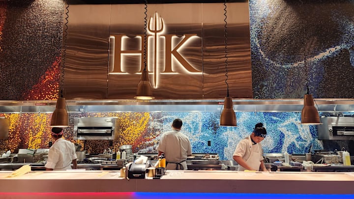 The busy kitchen at Hell's Kitchen Foxwoods in Connecticut. It gets hot in Gordon Ramsay's kitchen with so many chefs and cooks and orders to fill. Don't be surprised to hear some yelling.