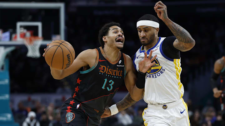 Feb 27, 2024; Washington, District of Columbia, USA; Washington Wizards guard Jordan Poole (13) drives to the basket as Golden State Warriors guard Gary Payton II (0) defends in the first half at Capital One Arena. Mandatory Credit: Geoff Burke-Imagn Images Feb 27, 2024; Washington, District of Columbia, USA; Washington Wizards guard Jordan Poole (13) drives to the basket as Golden State Warriors guard Gary Payton II (0) defends in the first half at Capital One Arena. Mandatory Credit: Geoff Burke-Imagn Images