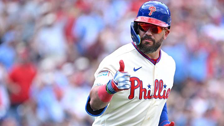 Aug 9, 2026; Philadelphia, Pennsylvania, USA; Philadelphia Phillies designated hitter Kyle Schwarber (12) hits a home run during the fifth inning against the Toronto Blue Jays at Citizens Bank Park. Mandatory Credit: Eric Hartline-Imagn Images Aug 9, 2026; Philadelphia, Pennsylvania, USA; Philadelphia Phillies designated hitter Kyle Schwarber (12) hits a home run during the fifth inning against the Toronto Blue Jays at Citizens Bank Park. Mandatory Credit: Eric Hartline-Imagn Images