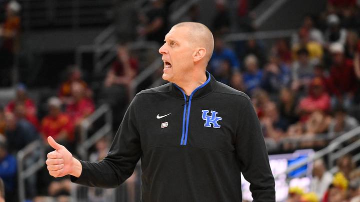 Mar 22, 2026; St. Louis, MO, USA; Kentucky Wildcats head coach Mark Pope calls a play during the first half against the Iowa State Cyclones during a second round game of the men's 2026 NCAA Tournament at Enterprise Center. Mandatory Credit: Jeff Curry-Imagn Images Mar 22, 2026; St. Louis, MO, USA; Kentucky Wildcats head coach Mark Pope calls a play during the first half against the Iowa State Cyclones during a second round game of the men's 2026 NCAA Tournament at Enterprise Center. Mandatory Credit: Jeff Curry-Imagn Images
