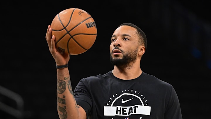 Feb 24, 2026; Milwaukee, Wisconsin, USA; Miami Heat guard Norman Powell (24) warms up before game against the Milwaukee Bucks at Fiserv Forum. Mandatory Credit: Benny Sieu-Imagn Images