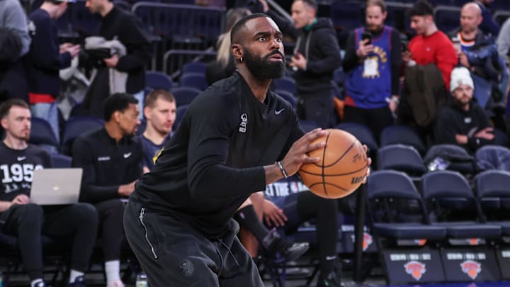 Feb 4, 2026; New York, New York, USA;  Denver Nuggets guard Tim Hardaway Jr. (10) warms up prior to the game against the New York Knicks at Madison Square Garden. Mandatory Credit: Wendell Cruz-Imagn Images