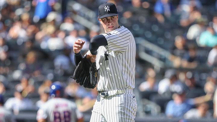 Sep 13, 2026; Bronx, New York, USA;  New York Yankees starting pitcher Cam Schlittler (31) walks off the mound after retiring the side in the fifth inning against the New York Mets at Yankee Stadium.  Mandatory Credit: Wendell Cruz-Imagn Images