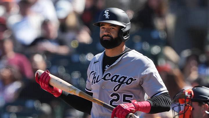 May 23, 2026; San Francisco, California, USA; Chicago White Sox center fielder Derek Hill (25) during the ninth inning against the San Francisco Giants at Oracle Park. Mandatory Credit: Darren Yamashita-Imagn Images