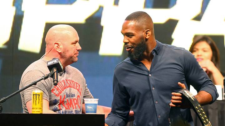 Mar 4, 2016; Las Vegas, NV, USA; UFC president Dana White (left) greets fighter Jon Jones during a press conference prior to weigh-ins for UFC 196 at MGM Grand Garden Arena. Mandatory Credit: Mark J. Rebilas-USA TODAY Sports Mar 4, 2016; Las Vegas, NV, USA; UFC president Dana White (left) greets fighter Jon Jones during a press conference prior to weigh-ins for UFC 196 at MGM Grand Garden Arena. Mandatory Credit: Mark J. Rebilas-USA TODAY Sports