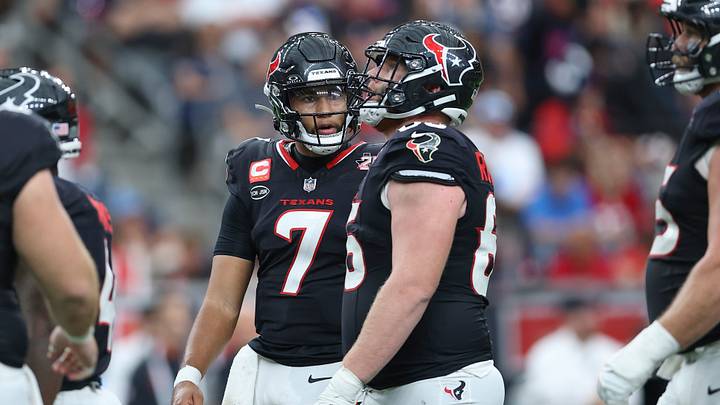Sep 20, 2026; Houston, Texas, USA; Houston Texans quarterback C.J. Stroud (7) talks with guard Keylan Rutledge (66) during the game against the Cincinnati Bengals at Reliant Stadium. Mandatory Credit: Troy Taormina-Imagn Images Sep 20, 2026; Houston, Texas, USA; Houston Texans quarterback C.J. Stroud (7) talks with guard Keylan Rutledge (66) during the game against the Cincinnati Bengals at Reliant Stadium. Mandatory Credit: Troy Taormina-Imagn Images