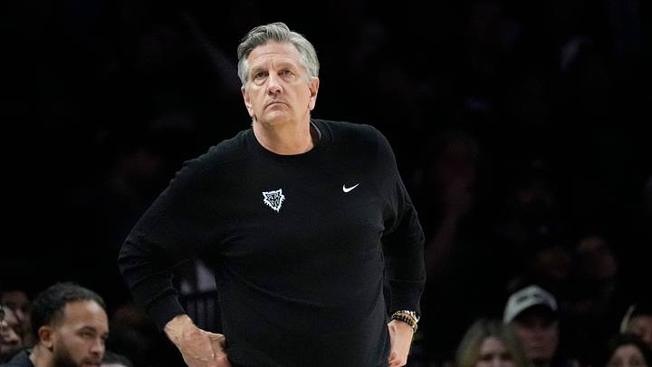 May 10, 2026; Minneapolis, Minnesota, USA; Minnesota Timberwolves head coach Chris Finch watches as his team plays the San Antonio Spurs in the fourth quarter of game four of the second round of the 2026 NBA Playoffs at Target Center. Mandatory Credit: Bruce Kluckhohn-Imagn Images May 10, 2026; Minneapolis, Minnesota, USA; Minnesota Timberwolves head coach Chris Finch watches as his team plays the San Antonio Spurs in the fourth quarter of game four of the second round of the 2026 NBA Playoffs at Target Center. Mandatory Credit: Bruce Kluckhohn-Imagn Images