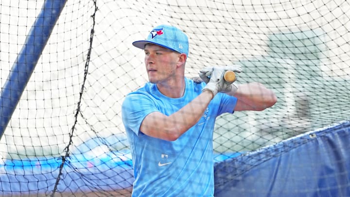 Toronto Blue Jays third baseman Will Wagner (7) takes batting practice before a game against the Philadelphia Phillies at Rogers Centre on Sept 3rd, 2024.