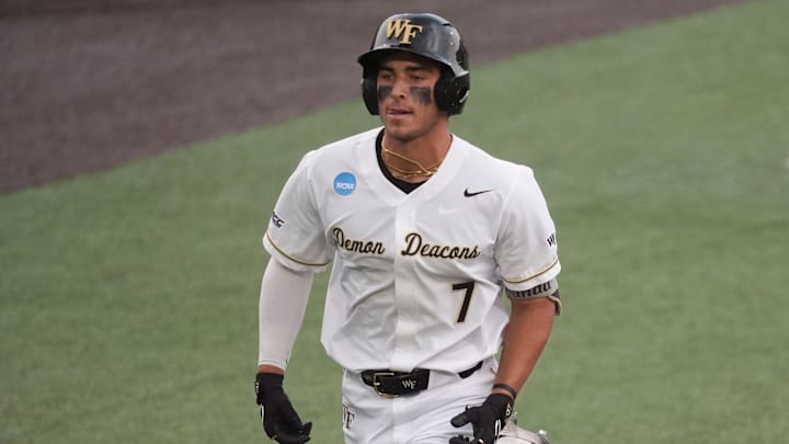 Wake Forest's Marek Houston (7) rounds the bases on a solo home run during the NCAA college baseball Knoxville Regional on June 1, 2025, in Knoxville, Tenn.