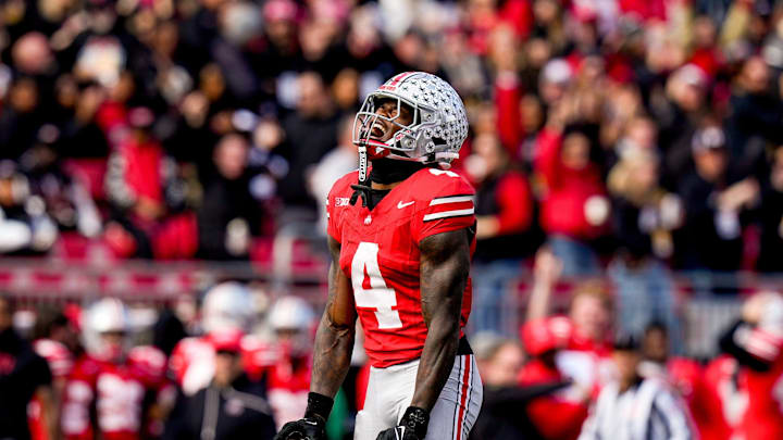 Ohio State receiver Jeremiah Smith celebrates after catching a pass against Penn State on Nov. 1.