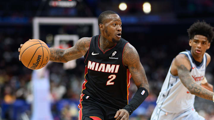 Mar 31, 2025; Washington, District of Columbia, USA; Miami Heat guard Terry Rozier (2) drives to the basket against Washington Wizards guard AJ Johnson (5) during the first quarter at Capital One Arena. Mandatory Credit: Reggie Hildred-Imagn Images Mar 31, 2025; Washington, District of Columbia, USA; Miami Heat guard Terry Rozier (2) drives to the basket against Washington Wizards guard AJ Johnson (5) during the first quarter at Capital One Arena. Mandatory Credit: Reggie Hildred-Imagn Images