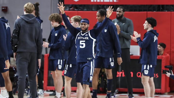 Jan 2, 2024; Queens, New York, USA; Butler Bulldogs guard Posh Alexander (5) waves to the crowd