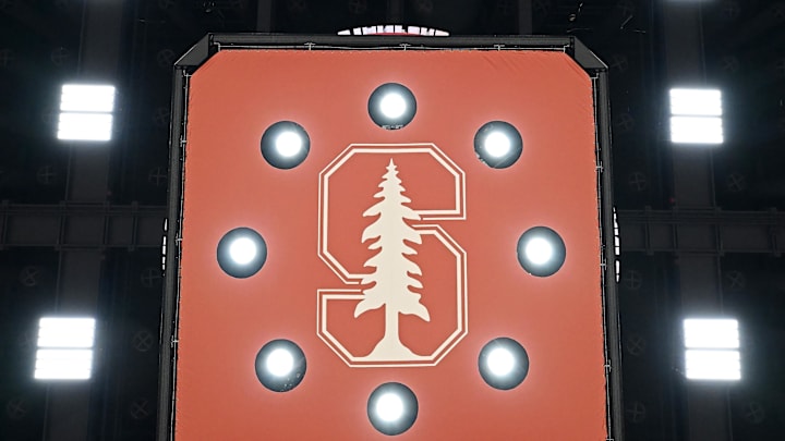 Feb 10, 2024; Stanford, California, USA; The Stanford Cardinal logo on the video board before the game between the Stanford Cardinal and the USC Trojans at Maples Pavilion. Mandatory Credit: Robert Edwards-Imagn Images Feb 10, 2024; Stanford, California, USA; The Stanford Cardinal logo on the video board before the game between the Stanford Cardinal and the USC Trojans at Maples Pavilion. Mandatory Credit: Robert Edwards-Imagn Images