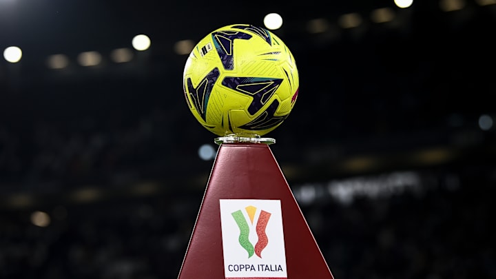 The official Serie A match ball Puma Orbita is seen on a...