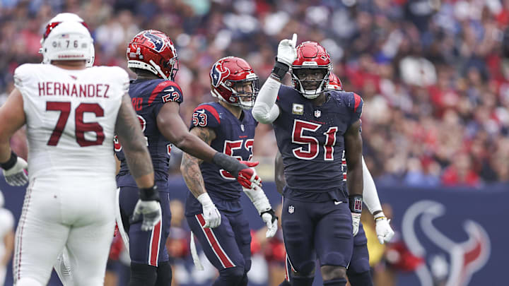 Nov 19, 2023; Houston, Texas, USA; Houston Texans defensive end Will Anderson Jr. (51) reacts after