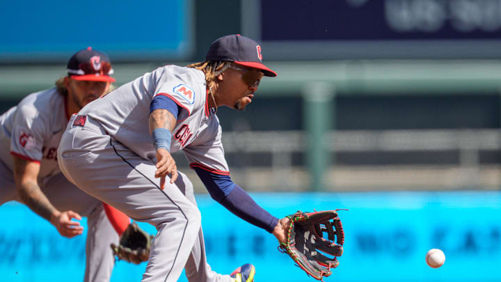 Cleveland Guardians third base Jose Ramirez fields a ball hit by Minnesota Twins second base Luke Keaschall. Cleveland Guardians third base Jose Ramirez fields a ball hit by Minnesota Twins second base Luke Keaschall.